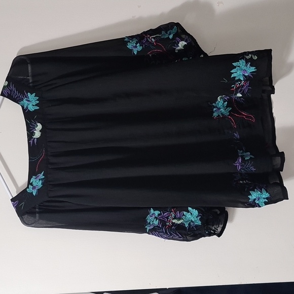 🟡Flower Flowy Blouse Black S - Picture 6 of 9